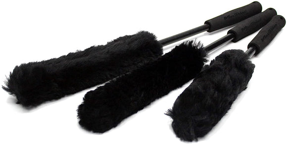 Maxshine Extended Reach Handle Wheel Wool Brush Kit for Car Internal & External，Black，45cm 40cm 35cm