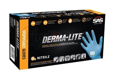 SAS SAFETY CORP 6608 - Nitrile Derma Lite Powdered, Blue  gloves Large 100 pack